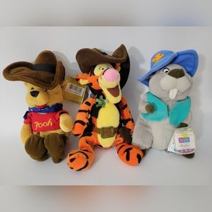 Disney Store Winnie The Pooh Cowboy Bean Bag Plush Set 8"